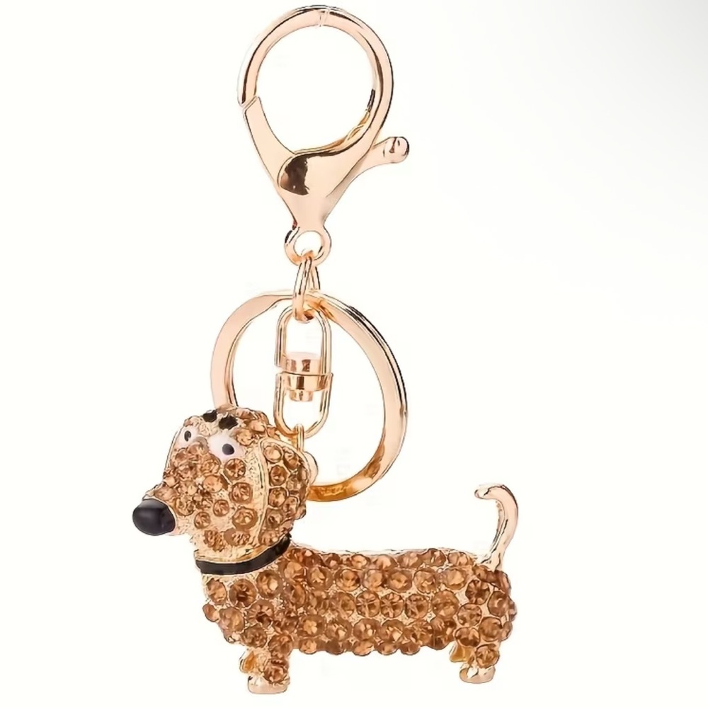 NEW Crystal 3D Rhinestone Cute Dachshund Keychain • Dog Bag Charm - Picture 6 of 6